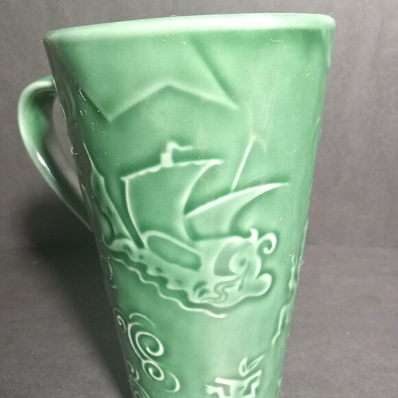 Starbucks Vintage Chaleur Embossed Green Ceramic Travel Mug Siren Mermaid - Picture 14 of 14